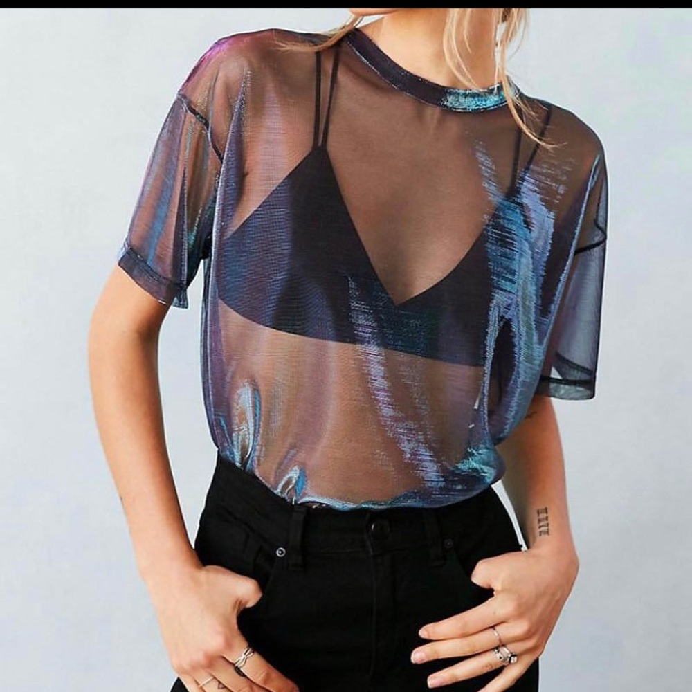 Rainbow mesh t shirt